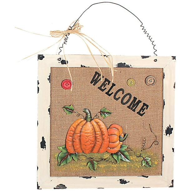 Fall Wall Or Door Hanging Plaque  Autumn Pumpkin Decor Welcome Sign
